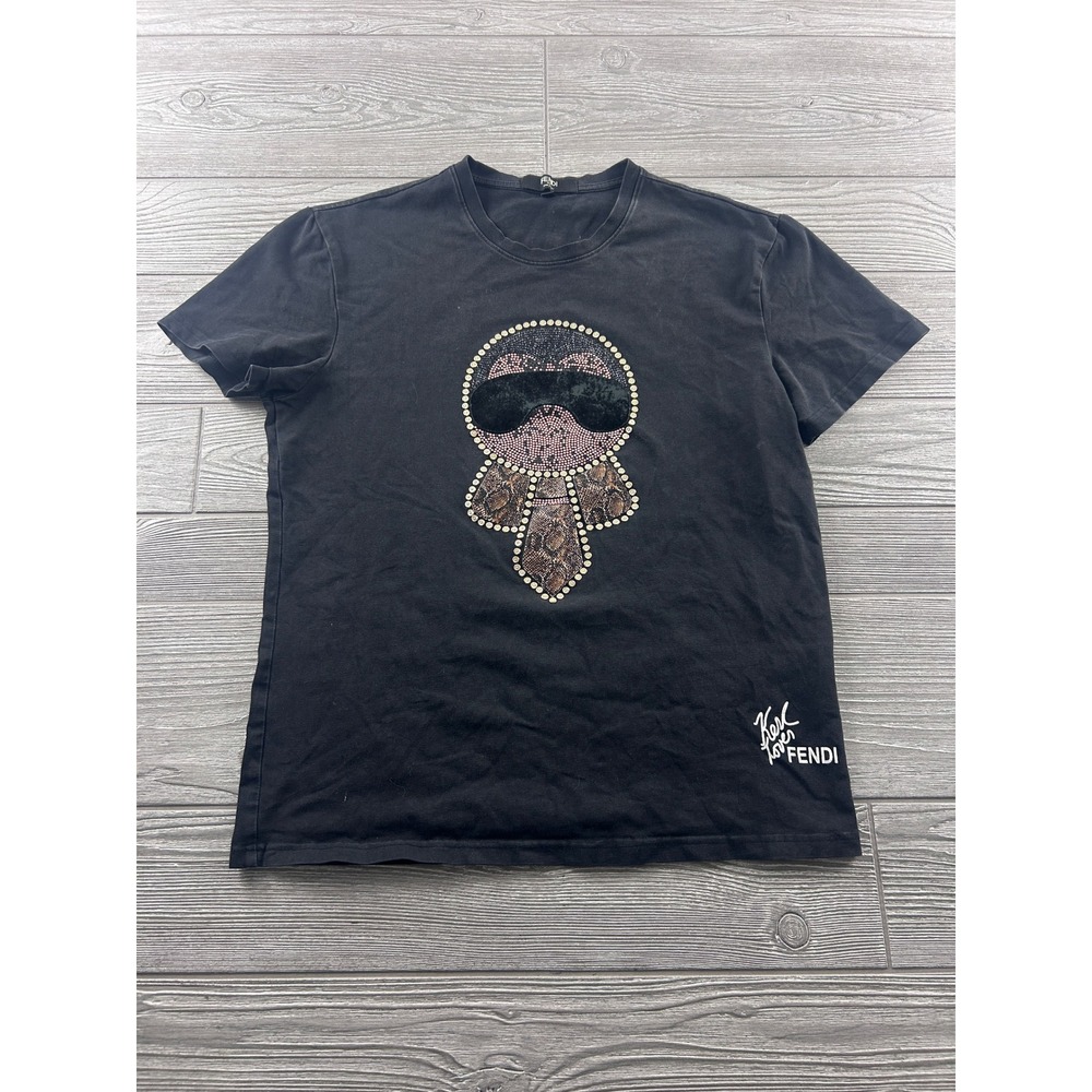 Fendi Karl Lagerfeld Karlito Crystal Snakeskin T-Shirt Black Small FY0650 N9H